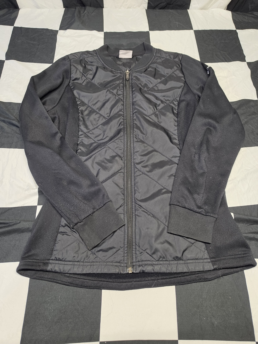 Women's Black Quilted Front Puffer Jacket with Stretch Panels